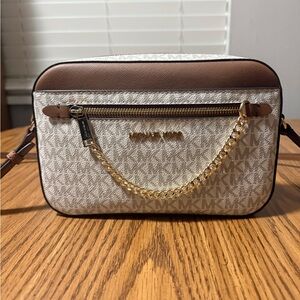 Michael Kors Cream and Brown Shoulder Bag